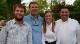 Pictured left to right: Chris Cappock, Mike Cappock, WKMS Underwriting Representative Anne Bidwell, and Project Aids Orphan President Paul Bilak