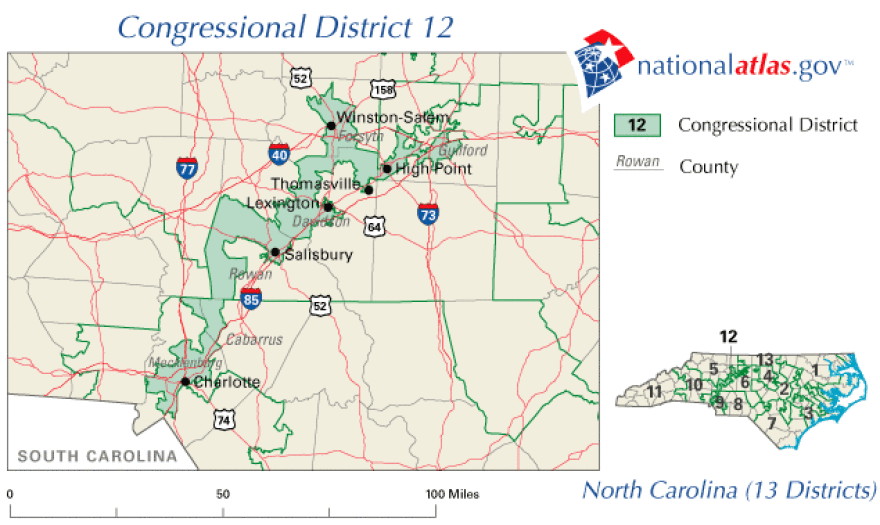 An image of the 12th Congressional district in NC