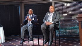 Washtenaw County Administrator Gregory Dill (left) and Ann Arbor City Manager Milton Dohoney Jr. address the Ann Arbor/Ypsilanti Regional Chamber at Weber's Inn on February 18, 2026.