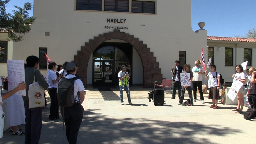 Students protest before delivering a list of demands to NMSU administration regarding federal immigration officials on campus