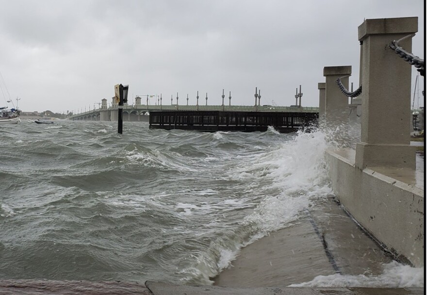 Waves batter St. Augustine's bayfront during a recent storm.