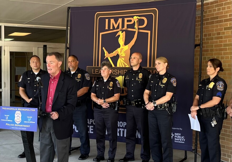 Indianapolis Mayor Joe Hogsett speaks during an event highlighting IMPD's recruiting efforts.