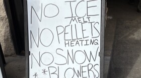 A sign posted outside a hardware store in Odenton, Maryland, during Winter Storm Fern. Shoppers told WYPR they scrambled across the state looking for storm supplies.