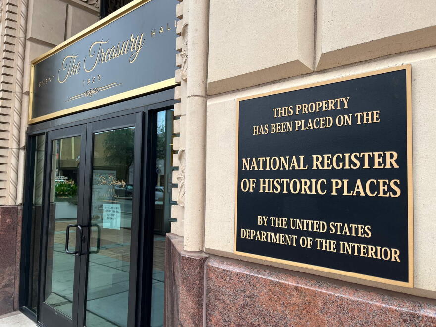 National Register of Historic Places sign outside Treasury