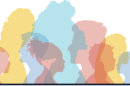 Silhouettes of people of different ages and genders in rainbow colors.