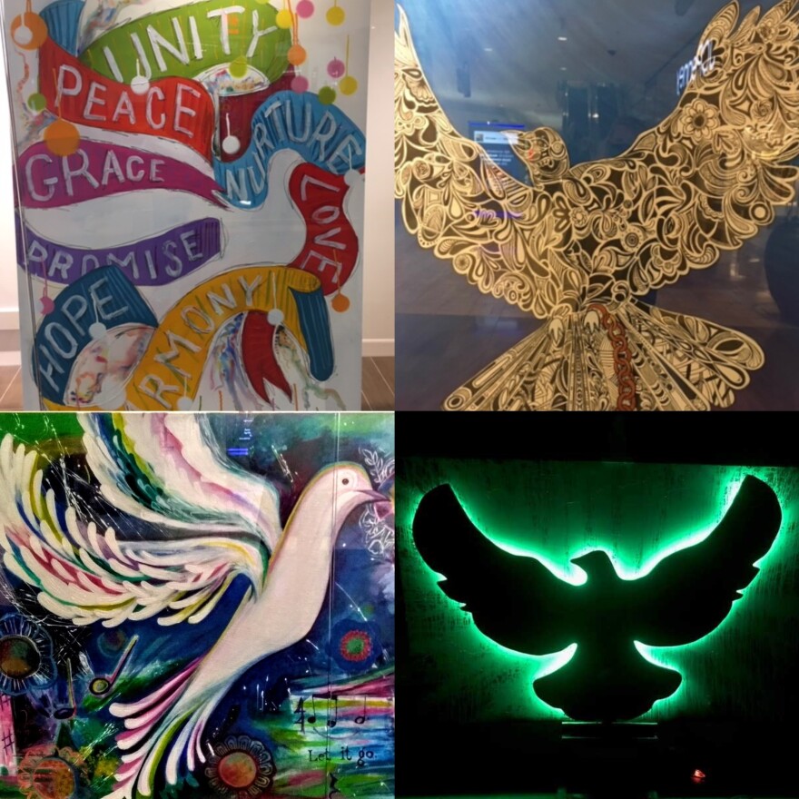 11 St. Louis artists designed their own interpretations of the West County Center dove sign for the DOVELOVE art project. The projects are displayed throughout the Center's first floor.