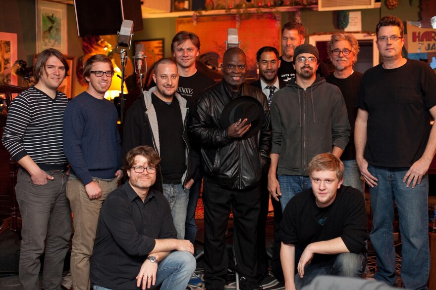 Members of Peter Lamb and the Wolves with saxophonist Maceo Parker