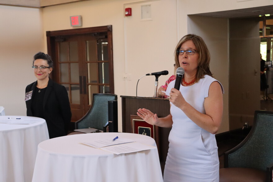 Asheville Mayor Esther Manheimer at a forum hosted by Leadership Asheville on May 27.