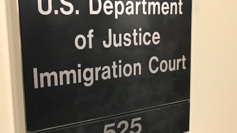 A hearing about the immigration status of about a dozen Kansas City metro children, ages 9 to 17, took place at Kansas City Immigration Court on the fifth floor of the Lathrop GPM building on Grand Boulevard on Oct. 29, 2026.