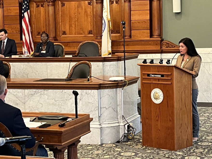 Legislature chairwoman Nicole Watts addresses lawmakers prior to the vote on term limits legislation.