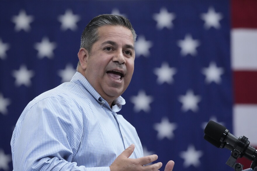 Sen. Ben Ray Lujan, D-N.M., speaks at the Arcosa Wind Towers, Aug. 9, 2023, in Belen, N.M. Luján, Sen. Bob Menendez, D-N.J., and Sen. Alex Padilla, D-Calif., joined with the House Congressional Hispanic Caucus at a press conference in front of the Capitol where they battered both Senate Republicans for demanding the border policy changes in exchange for passing Ukraine aid as well as Biden for making concessions that they warned would harm asylum seekers and ultimately undermine the United States' standing as a country that welcomes immigrants. 