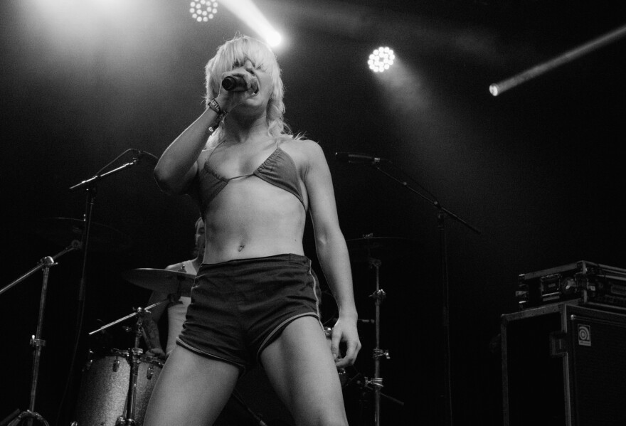 Amyl and The Sniffers on stage at Shaky Knees Music Festival 2022.