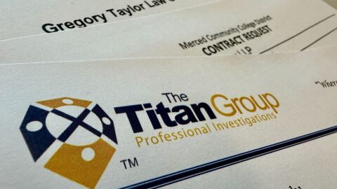 Papers of invoices and contracts from law firms and an investigative group who worked with Merced College.