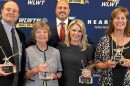 Photo of four living members inducted into the WLWT-TV Hall of Fame with Channel 5 President Branden Frantz.