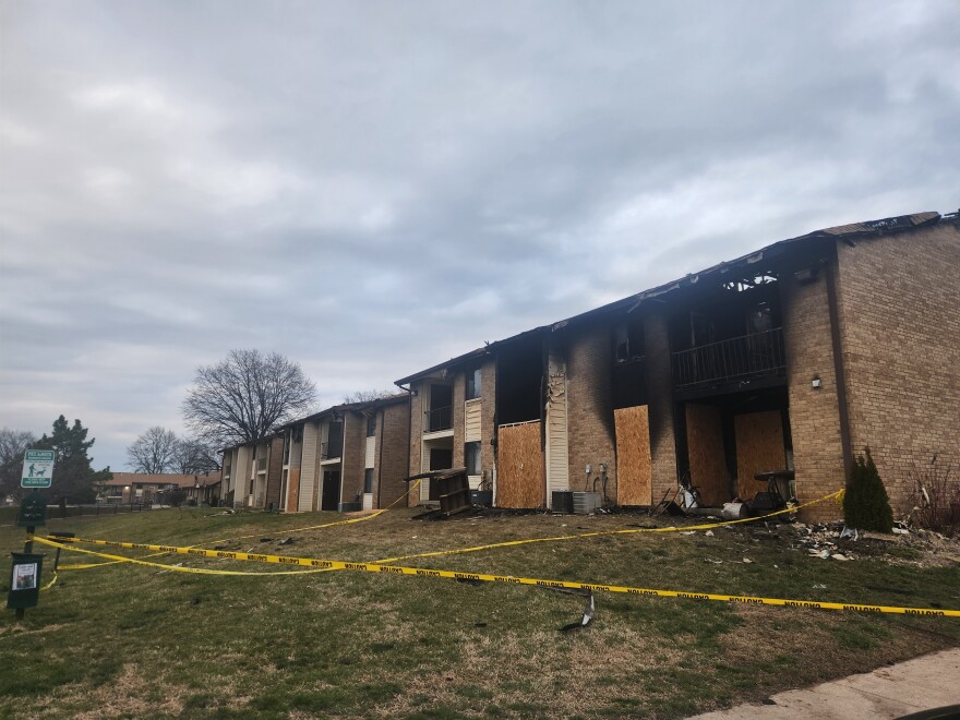 Building 1200 at Pebblecreek Apartments in Springfield, Mo. following a fire in March 2026.