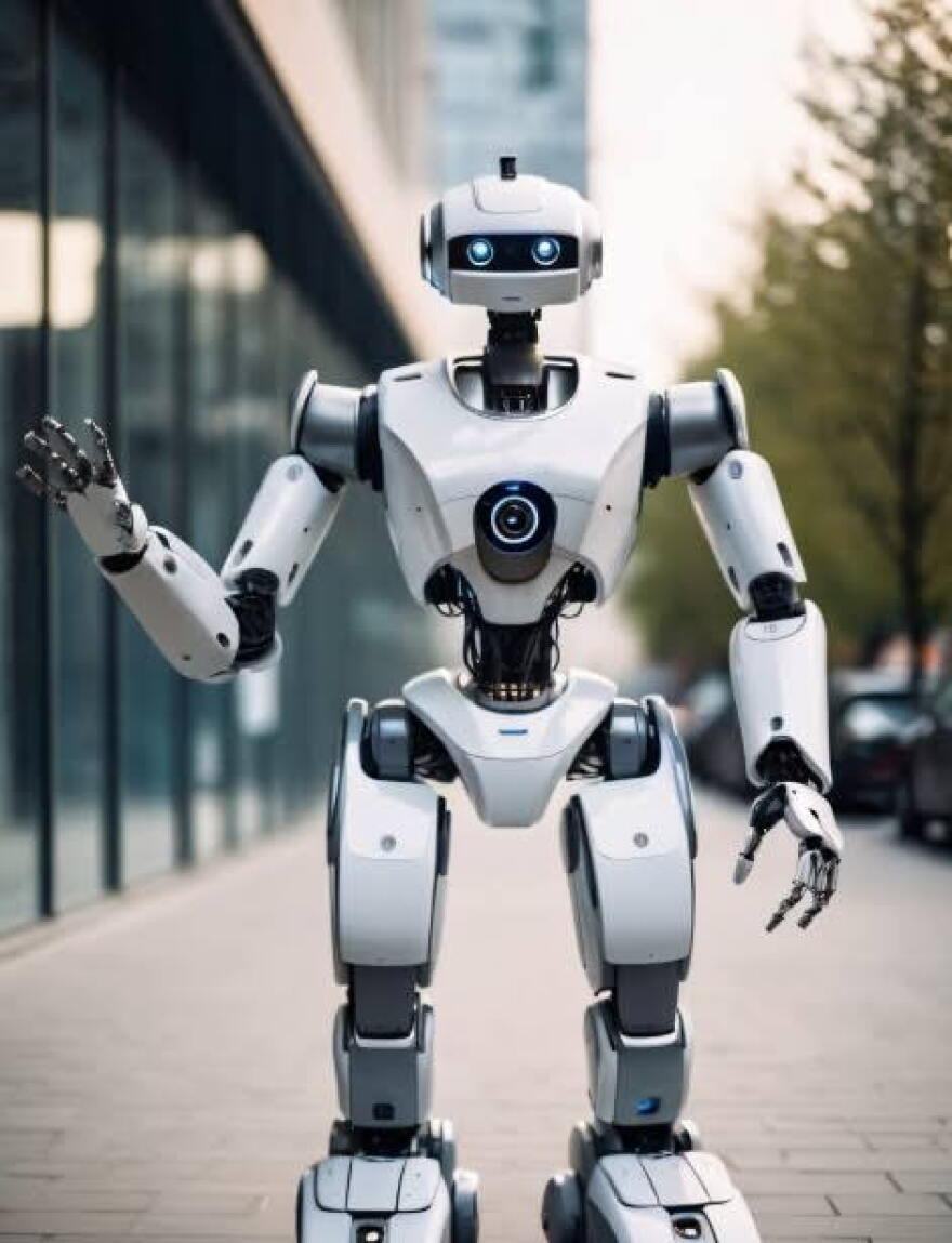 image of a robot standing up waving 