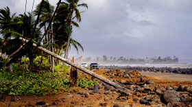 Damage caused by Hurricane Lowell is seen on Tuesday, Sept. 8, 2026 in Poʻipū on Kauaʻi's south shore, in Hawaiʻi.