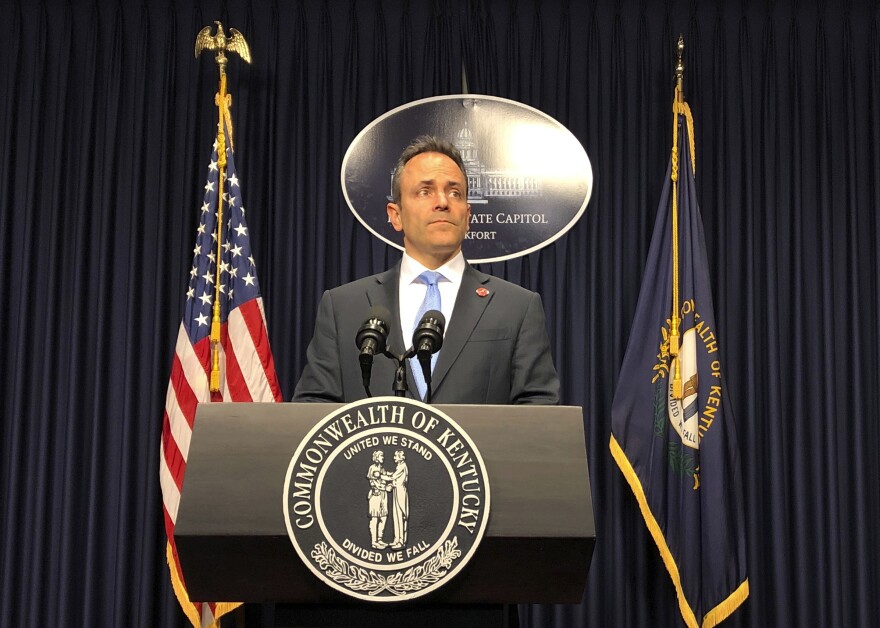 Kentucky Republican Gov. Matt Bevin announced he had called the state legislature back in session to vote on the state's troubled pension system, Monday, Dec. 17, 2018, in Frankfort, Ky.