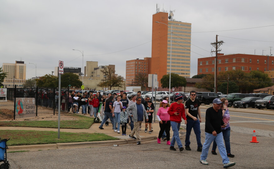 At its peak, the line of Trump rally attendees snaked back and forth twice before reaching the other side of the Betty M. Condra School For Dyslexia Success, across the street from the Civic Center.