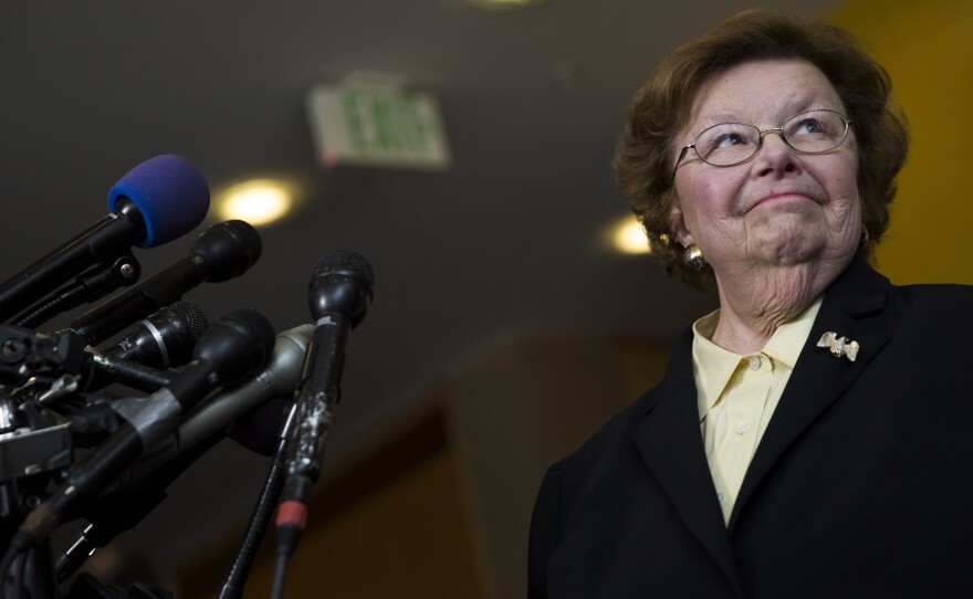 Sen. Barbara Mikulski, D-Md., speaks to the media in May 2015, in Baltimore.