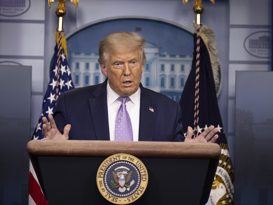 President Trump addresses a briefing Thursday at the White House.