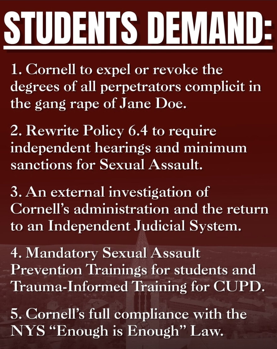Screenshot from multiple student groups involved in organizing this week's protests on Cornell's campus.