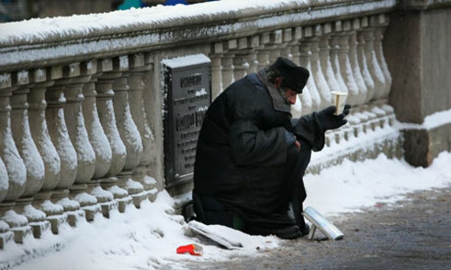 Homeless man on bridge