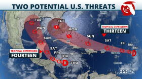 Tropical Depression 13 and 14 Forecast Cones