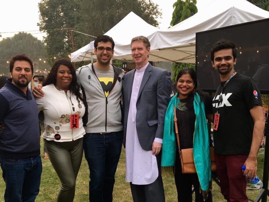 U.S. Consulate Lahore staff and participants including Maryum Saifee (second from right) in the ATX+PAK entrepreneurship program at the Mix festival in Lahore, Pakistan. The event is inspired by Austin's SXSW events.