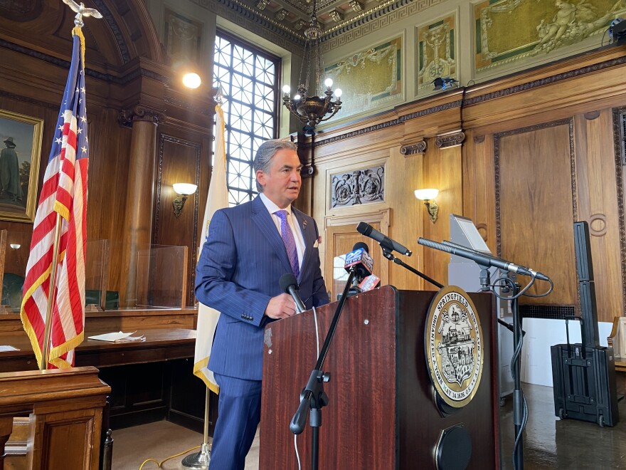 Springfield, Massachusetts, Mayor Domenic Sarno during a COVID-19 briefing Tuesday, August 3, 2021.