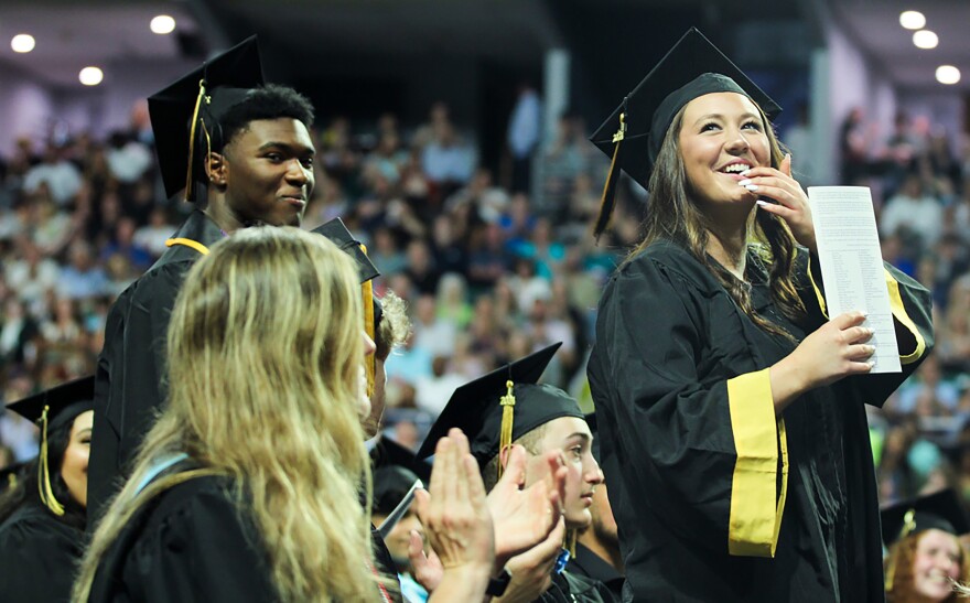 Eric Morrow and Hailey Merritt receive a standing ovation during Francis Howell North’s graduation ceremony on Saturday, June 1, 2024, in Saint Charles, Missouri
