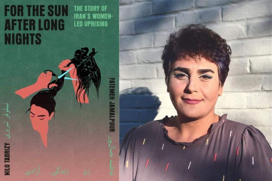 The cover of "For the Sun After Long Nights" and co-author Fatemah Jamalpour. (Courtesy of Pantheon Books and Joan Susie)