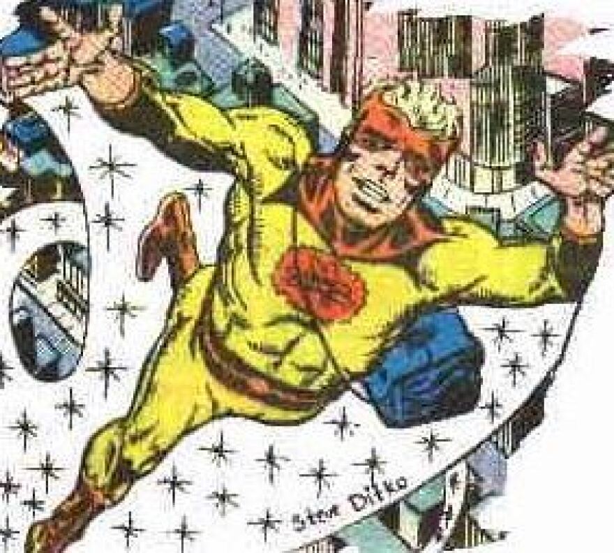 Pin-up of Captain Atom and his sparkly, sparkly wake.