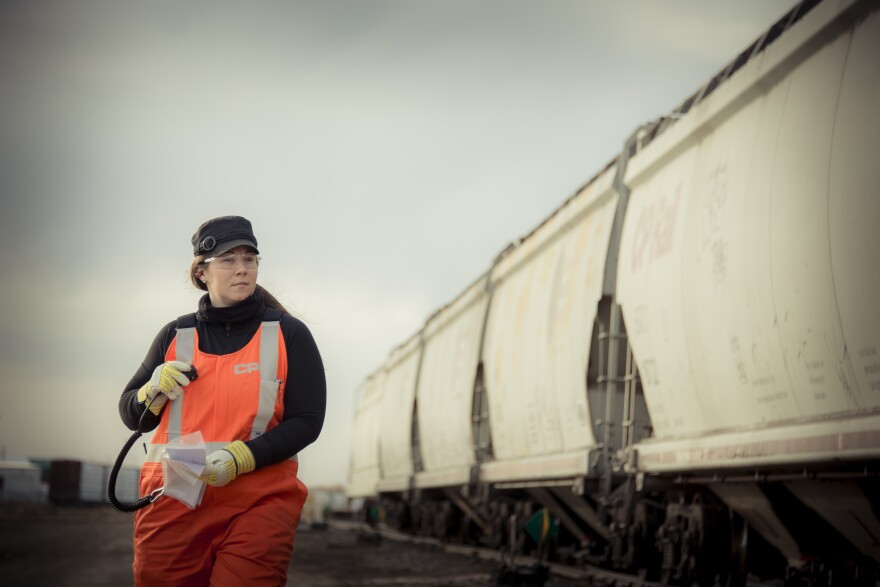 A Canadian Pacific train conductor on the job
