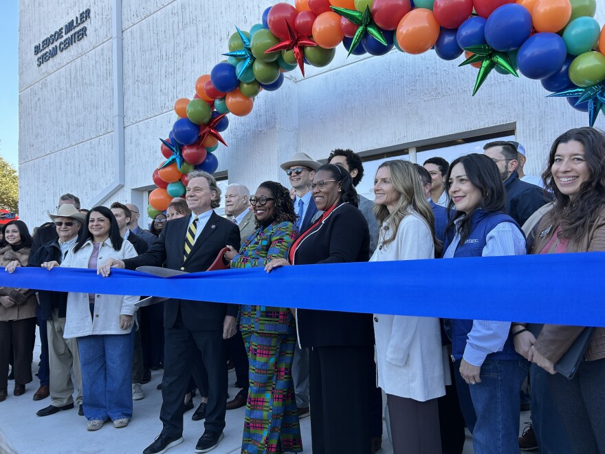 Members of the Waco City Council and city management celebrate the ribbon cutting for the Bledsoe-Miller STEAM Center on Friday, January 16, 2026.