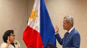 Evelyn Abello being sworn in as the Philippine Honorary Consul in Anchorage.