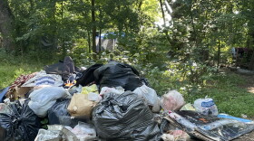 Wilkes-Barre Mayor George C. Brown on Monday announced that city officials will be clearing camps from the riverfront area of Kirby Park starting Thursday, July 25, citing what he called 'significant health and welfare issues,' such as the pile of trash seen here.