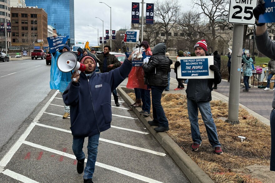 Members of the American Postal Workers Union Local 130 gathered at the Indiana Statehouse Thursday as a part of a national push against the privatization of the US Postal Service.