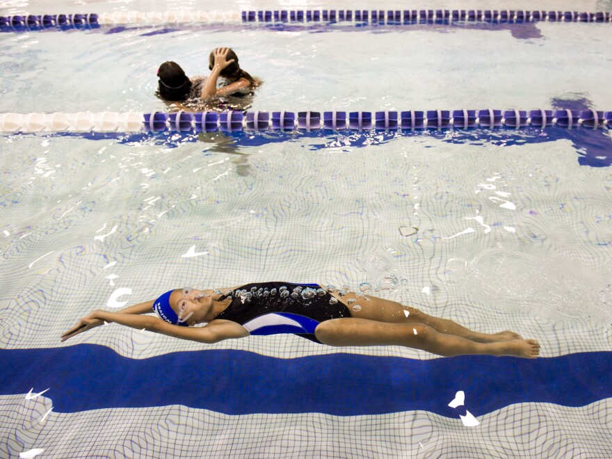Peri Schiavone gets some practice laps at the YMCA in Reston, Va.