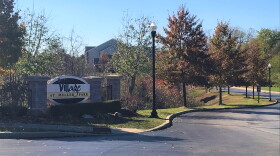 The entrance to The Village at Muller Park, a Bloomington student housing apartment complex.
