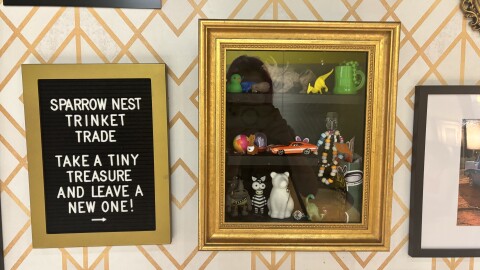 The trinket trading box at Sparrow Nest Coffee, Aug. 12, 2026.