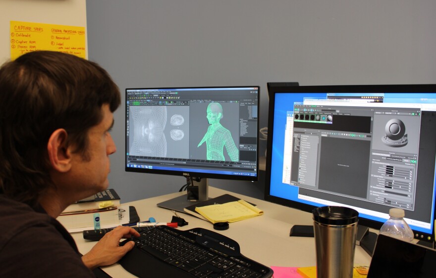 Malzkuhn's movements are mapped onto an avatar.