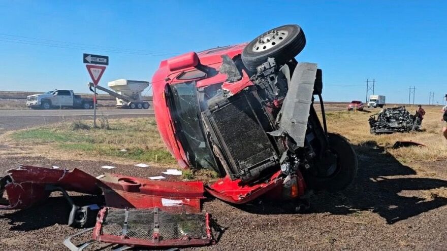 A photo of the 18-wheeler following the vehicle crash near Dalhart on Nov. 5, 2025. (Provided/Rodney Jones Law Group P.C.)