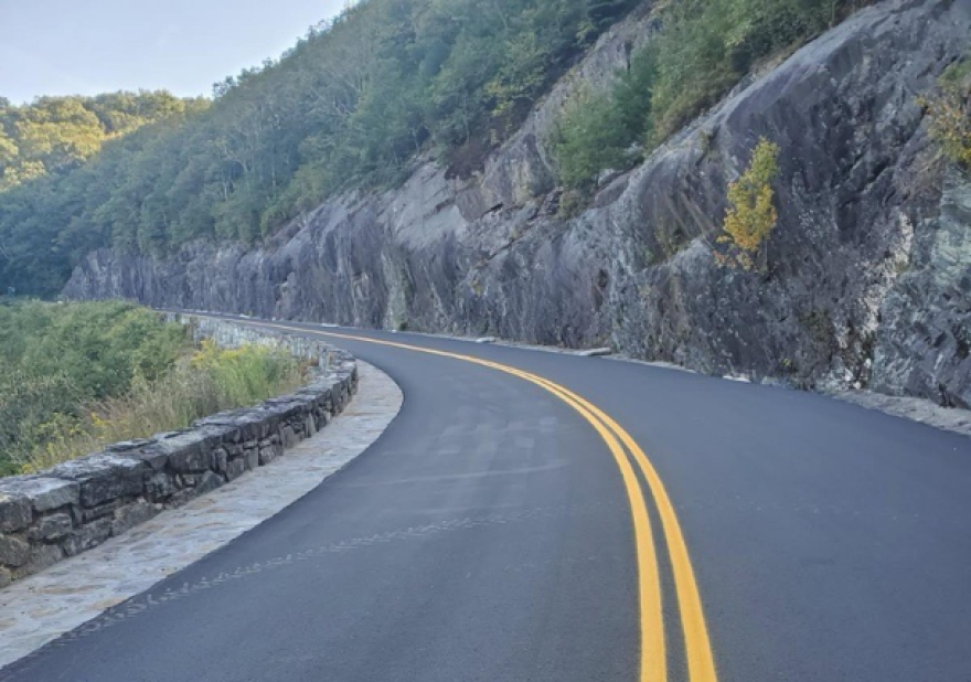 A newly reconstructed section of the Blue Ridge Parkway in Allegheny County, N.C. 