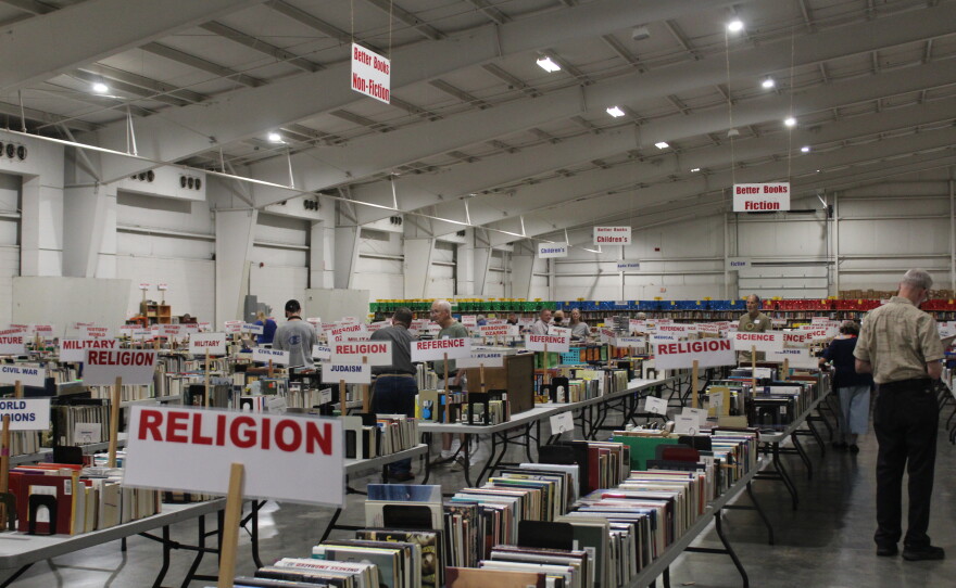 Friends of the Library volunteers help set up for the 2026 Fall Book Sale. (Photo taken on September 14, 2026)