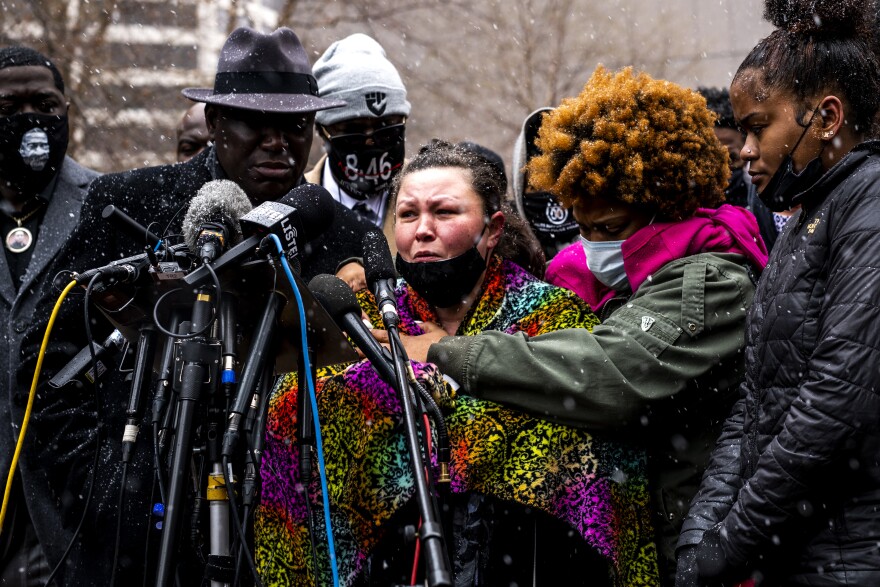 Katie Wright, mother of Daunte, broke into tears Tuesday recounting her last conversation with her son, who called her for advice after being pulled over by police. An officer shot him shortly after.