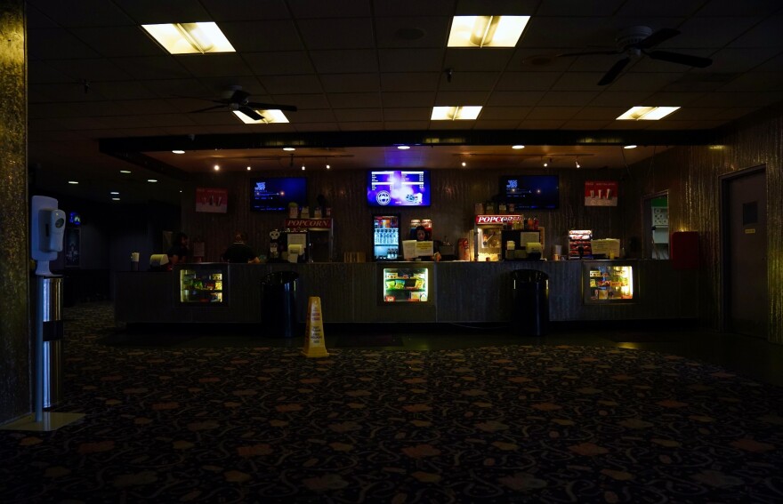 Village 8 main lobby empties out after guests rush off to catch the final showings of the day.