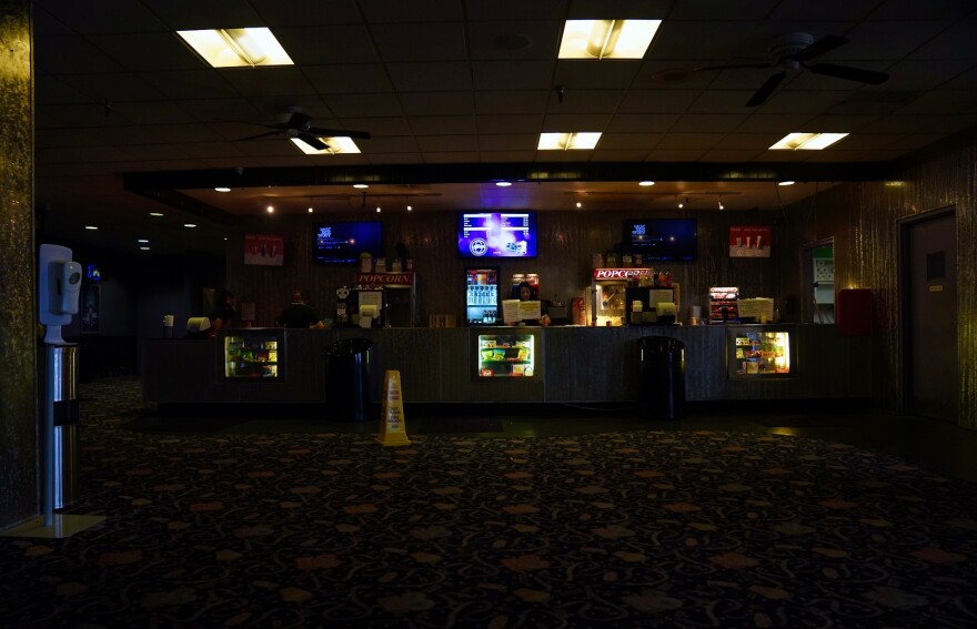 Village 8 main lobby empties out after guests rush off to catch the final showings of the day. 