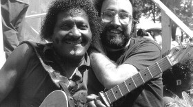 Blues guitarist-singer Albert Collins with Alligator Records founder Bruce Iglauer.