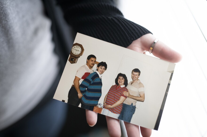 A 1985 photo of Kimberly Hobson (left) pregnant with her daughter, Heather. Kimberly is photographed alongside her husband, Larry Hobson, as well as relatives who were also expecting.